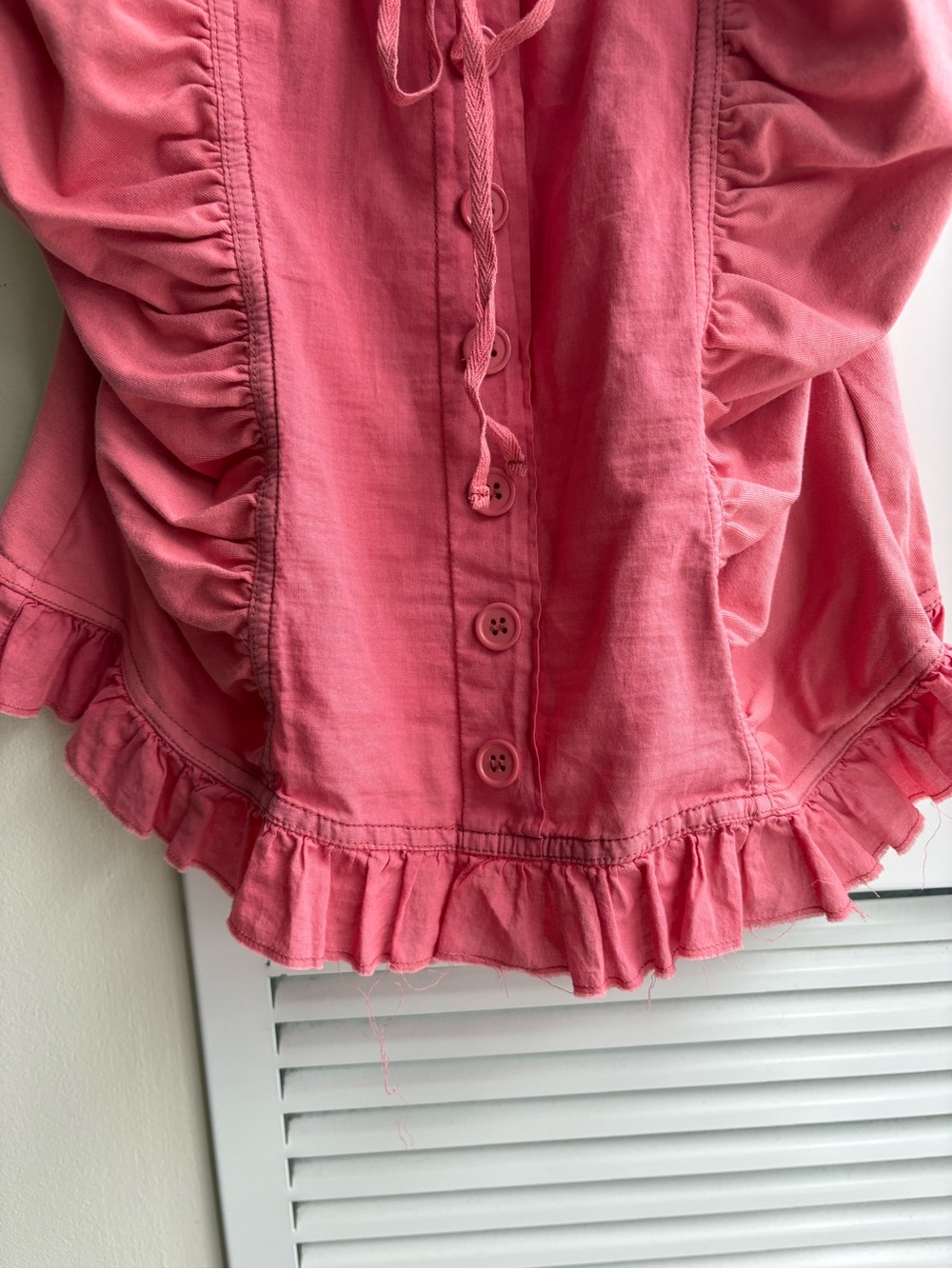 Womens Pink Ruffle Button-Front Tank Top - Picture 4 of 12
